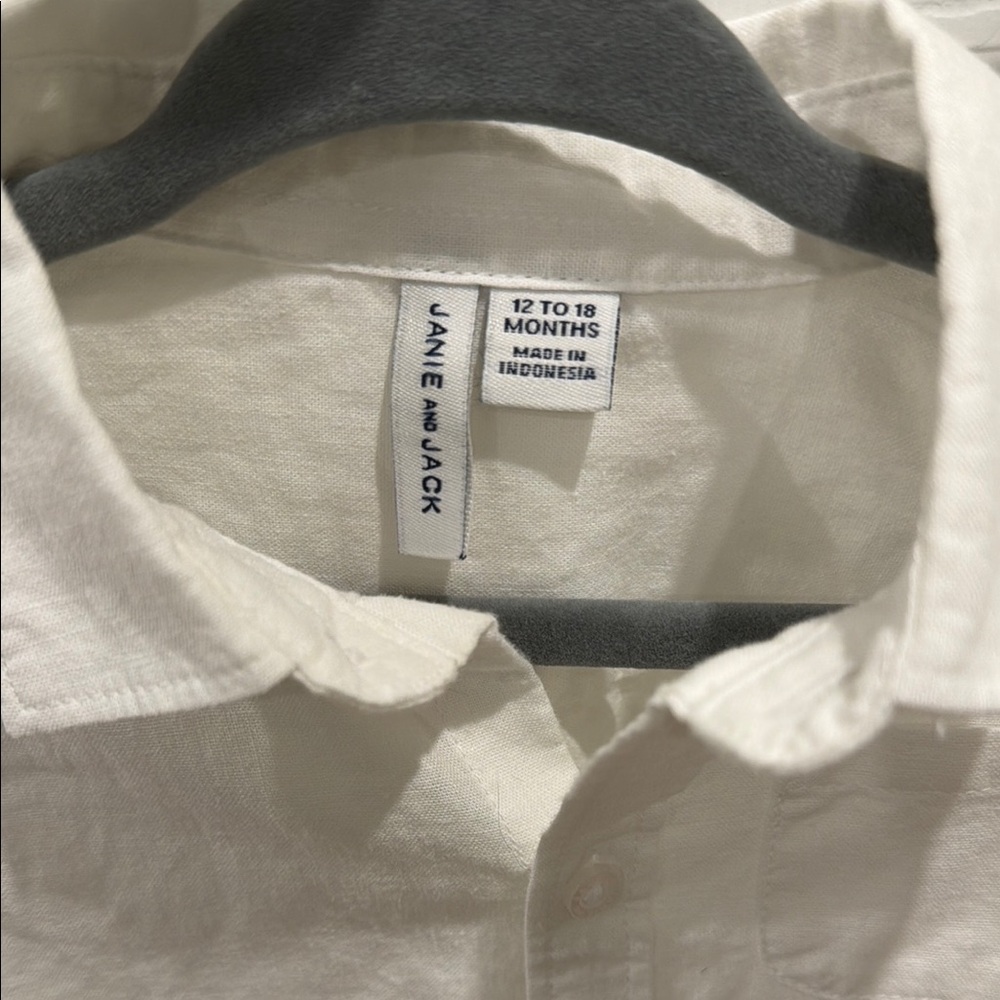Janie and Jack Classic White Collared One-Piece Shirt Bodysuit - 12-18 m NWOT - Picture 2 of 3